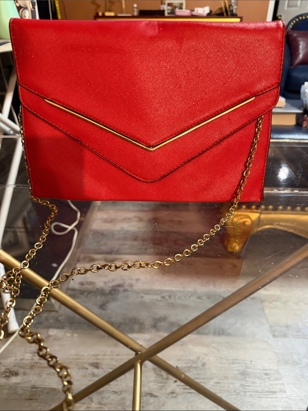 Elegant Red Envelope Clutch with Gold Chain Strap